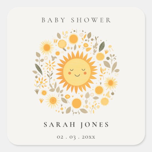Schattige Onze Kleine Sunshine Boho Sun Baby showe Vierkante Sticker (Voorkant)