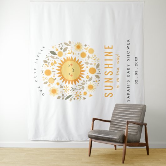 Schattige Onze Kleine Sunshine Boho Sun Baby showe Wandkleed (In situ)