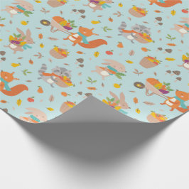 Schattige Oogst Herfst dieren met groenten op blau Cadeaupapier