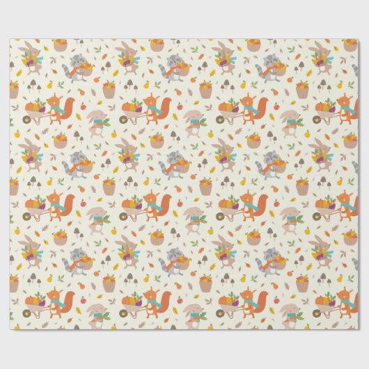 Schattige Oogst Herfst dieren met groenten op crèm Cadeaupapier (Vlak)