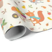 Schattige Oogst Herfst dieren met groenten op crèm Cadeaupapier (Rol Hoek)