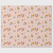 Schattige Oogst Herfst dieren met groentes op roze Cadeaupapier (Vlak)