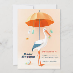 Schattige ooievaar met paraplu Baby shower Kaart
