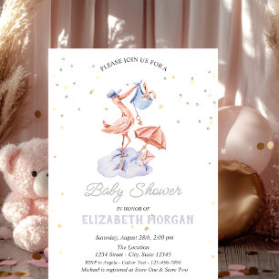 Schattige Ooievaar Sterren Baby Shower Kaart