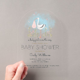 Schattige ooievaars Baby shower Acryl Uitnodigingen