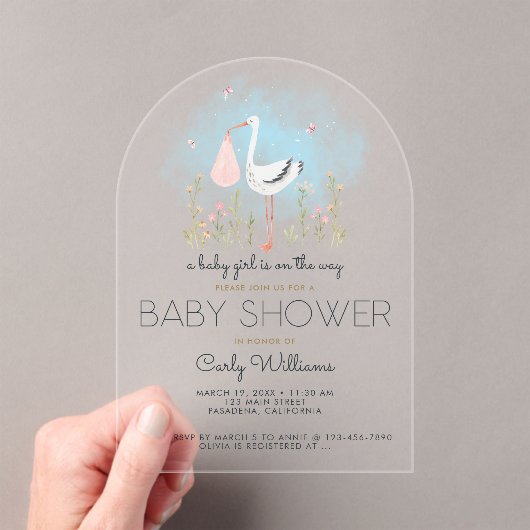 Schattige ooievaars Baby shower Acryl Uitnodigingen (Insitu (Draagbaar))