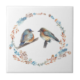 Schattige oostelijke Bluebird Couple Floral Wreate Tegeltje