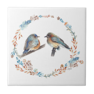 Schattige oostelijke Bluebird Couple Floral Wreate Tegeltje