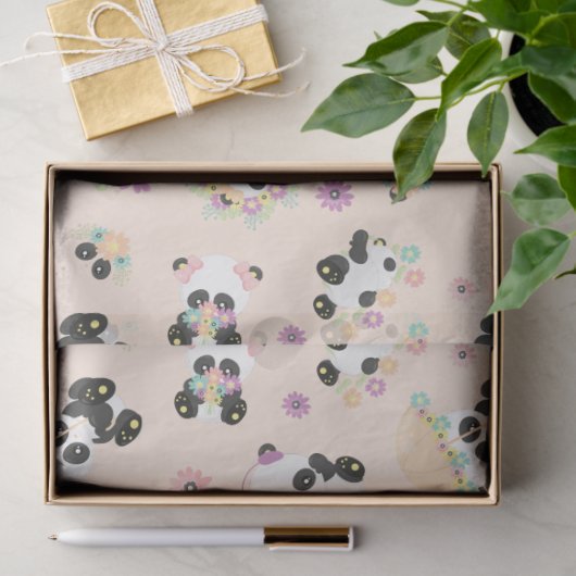 Schattige Oosters Panda Patroon op Beige Tissuepapier (Geschenk)