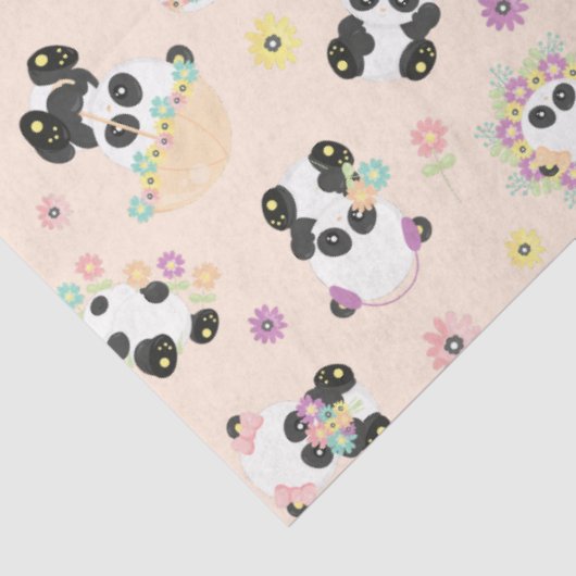 Schattige Oosters Panda Patroon op Beige Tissuepapier (Detail)