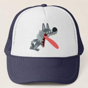 Schattige opgewonden cartoon wolf hoed trucker pet