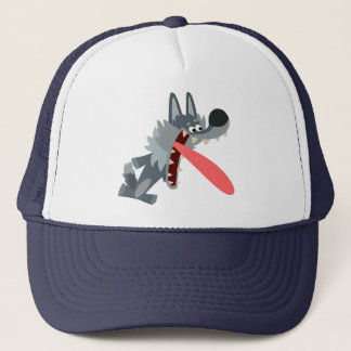 Schattige opgewonden cartoon wolf hoed trucker pet