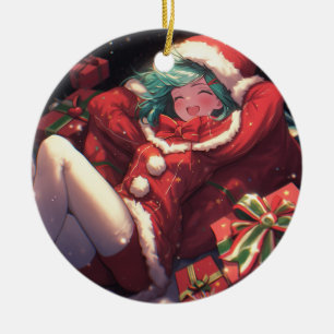 Schattige Opgewonden Kerstman Gifts Anime Meisje Keramisch Ornament