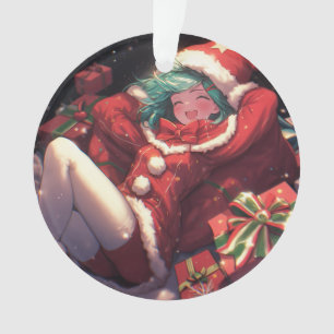 Schattige Opgewonden Kerstman Gifts Anime Meisje Ornament
