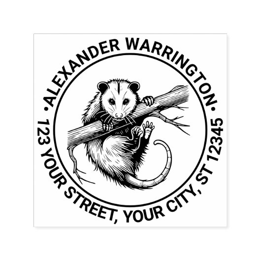Schattige Opossum op Tak #2 Naam Retouradres Zelfinktende Stempel (Design)