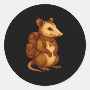 Schattige opossum rugzakker kampeerder boswandelaa ronde sticker