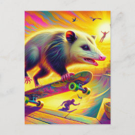 Schattige opossum skateboarden briefkaart