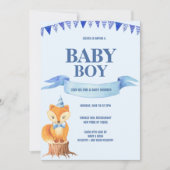 Schattige Oranje Blauw Waterverf Fox Boy Baby show Kaart (Voorkant)