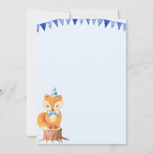 Schattige Oranje Blauw Waterverf Fox Boy Baby show Kaart (Achterkant)