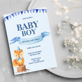 Schattige Oranje Blauw Waterverf Fox Boy Baby show Kaart