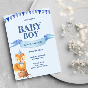 Schattige Oranje Blauw Waterverf Fox Boy Baby show Kaart
