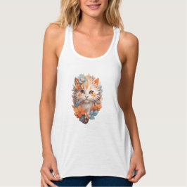 Schattige Oranje Bloemenkittkat Tanktop