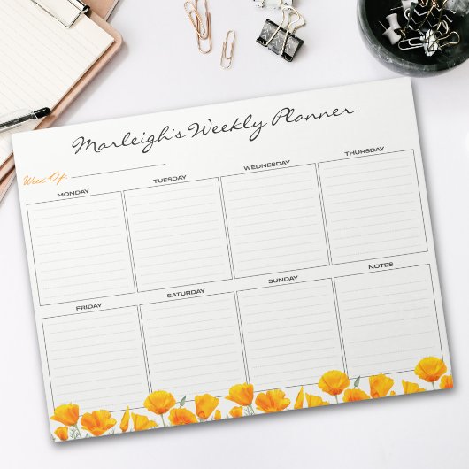 Schattige Oranje Bloemige Weekplanner Notitieblok
