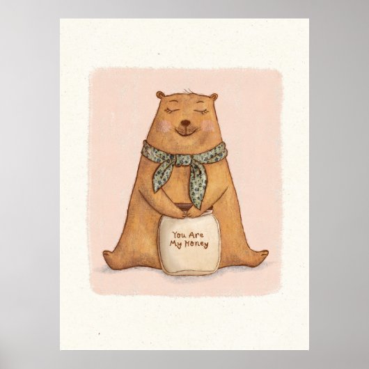 Schattige Oranje Bruin Beer Tekening Poster (Voorkant)