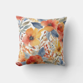 Schattige Oranje En Rode Bloemen Waterverf Bloemst Kussen