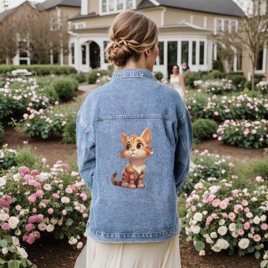 Schattige oranje en witte kat denim jacket (Huwelijk Achterkant)