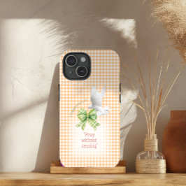 Schattige Oranje Geruite Groene Coquette Duif Bijb iPhone 15 Case
