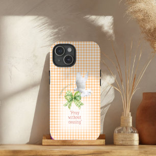 Schattige Oranje Geruite Groene Coquette Duif Bijb iPhone 15 Case