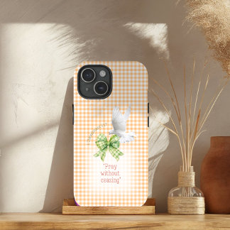 Schattige Oranje Geruite Groene Coquette Duif Bijb iPhone 15 Case