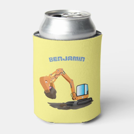 Schattige oranje graafmachine graafmachine cartoon blikjeskoeler (Blikje Voorkant)