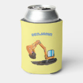 Schattige oranje graafmachine graafmachine cartoon blikjeskoeler (Blikje Achterkant)