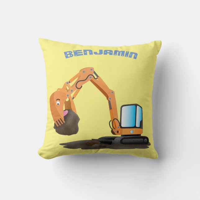 Schattige oranje graafmachine graafmachine cartoon kussen (Voorkant)