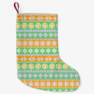 Schattige oranje groene etnische patronen ontwerp kleine kerstsok