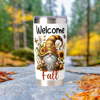 SCHATTIGE ORANJE HERFST GNOME MET HERFSTPOMPOENEN GEÏSOLEERDE DRINKBEKER