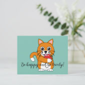 Schattige Oranje Kat Eet Appel Cartoon | Voeg Teks Feestdagenkaart (Staand voorkant)