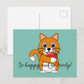 Schattige Oranje Kat Eet Appel Cartoon | Voeg Teks Feestdagenkaart (Voorkant / Achterkant)