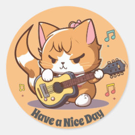 Schattige Oranje Kat Gitaar Spelend Ronde Sticker