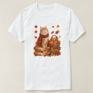 Schattige Oranje Kat Herfst Sjaal Pompoen Mand T-shirt