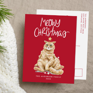 Schattige Oranje Kat Meowy Kerstmis Non-Foto Feestdagenkaart