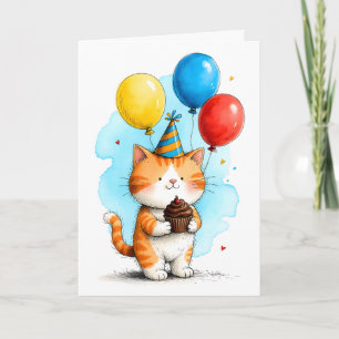 Schattige oranje kat met cupcake kind verjaardag kaart