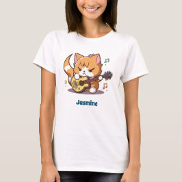 Schattige Oranje Kat Speelt Gitaar T-shirt