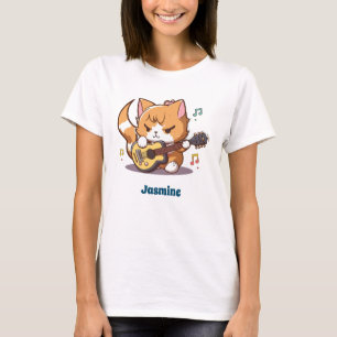 Schattige Oranje Kat Speelt Gitaar T-shirt