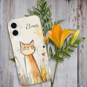 Schattige Oranje Kattenillustratie Gepersonaliseer iPhone 16 Plus Hoesje