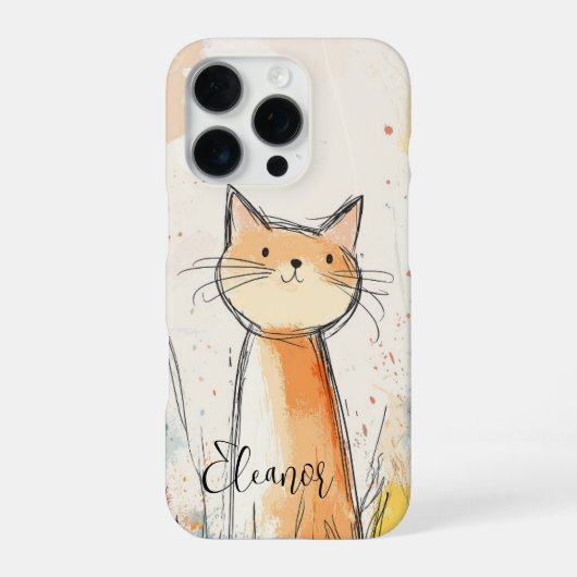 Schattige Oranje Kattenillustratie Gepersonaliseer iPhone Hoesje (Achterkant)