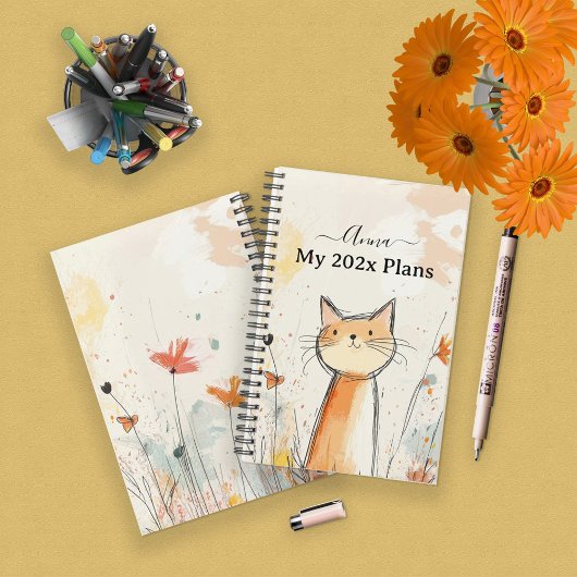 Schattige Oranje Kattenillustratie Gepersonaliseer Planner