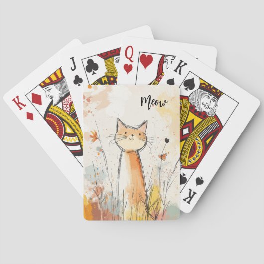 Schattige Oranje Kattenillustratie Gepersonaliseer Pokerkaarten (Achterkant)
